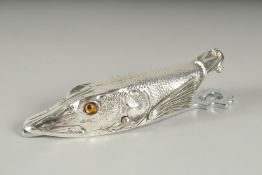 A SILVER PLATED TROUT PAPER CLIP. 15cm long.