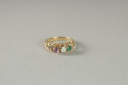 A 10CT GOLD OPAL AND AMETHYST RING.