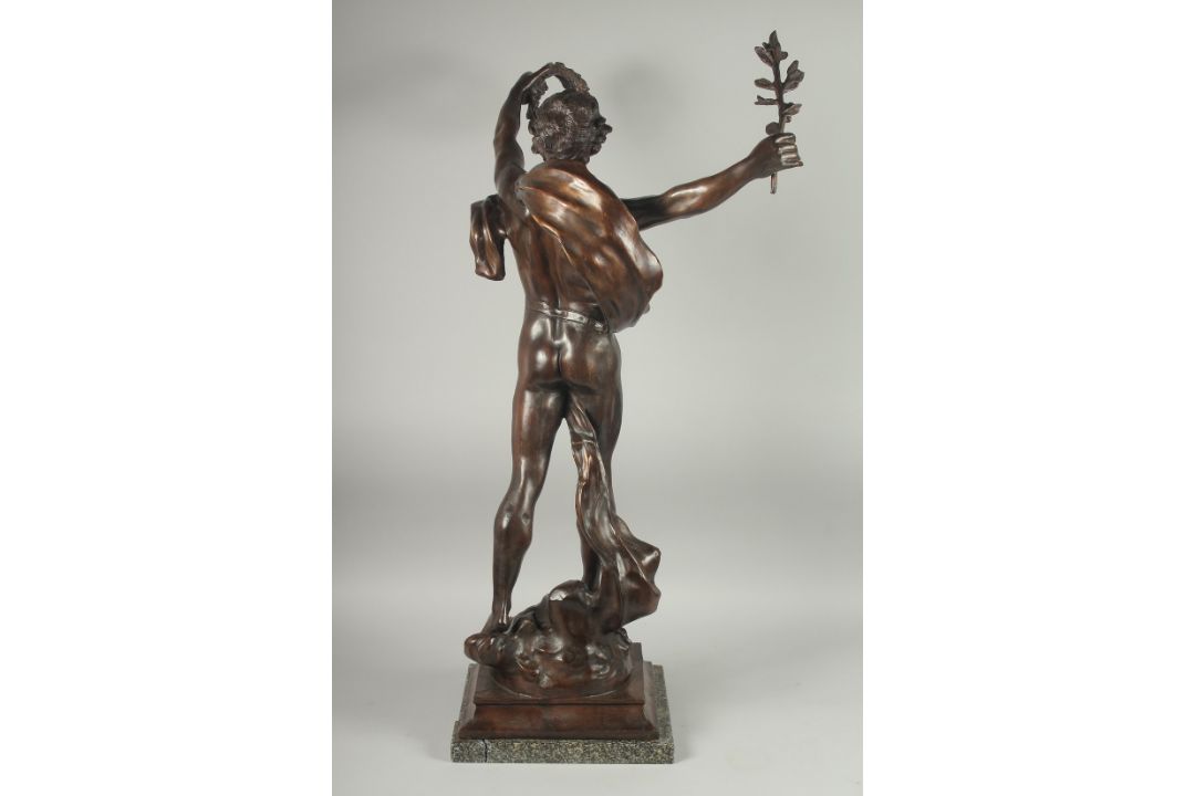 LOUIS AUGUSTE MOREAU (1855 -1919). "LE TRIOMPHE" A SUPERB LARGE BRONZE OF A CLASSICAL FIGURE holding - Image 8 of 8