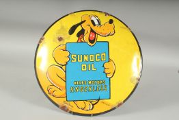 PLUTO SUNOCO OIL ENAMEL SIGN. 11ins diameter.