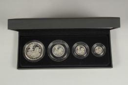 THE ROYAL MINT. 2008 BRITANNIA FOUR COIN, SILVER PROOF SET. £2,00, £1.00. 50p & 20p. Boxed.