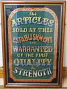 Advertising mirror 'All articles sold at this establishment are warranted of the first quality &