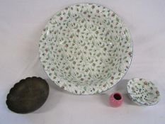 Copeland Spode washbowl and soap dish, small brass bowl and a miniature vase