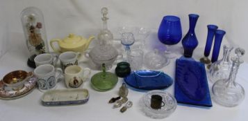 Selection of glassware including decanters, small glass display dome etc.