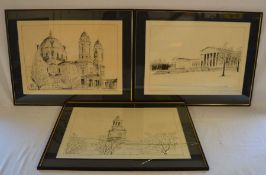 3 framed limited edition prints  by Lawrence McIntyre 'Our Lady Basilica', 'Albert Knox Art Gallery'