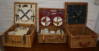 3 wicker picnic hampers, two with contents