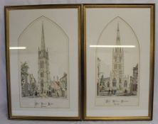 Pair of framed hand coloured Charles Wickes lithographic prints 