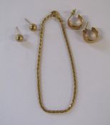 9ct gold rope bracelet - total weight 2.3g and possibly 9ct gold earrings (butterfly marked to