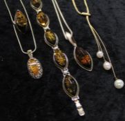 Silver & amber effect jewellery including ring, bracelet & necklaces & Nina Ricci lariat type gold
