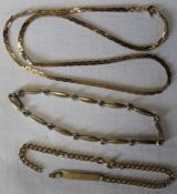 9ct gold bracelet, identity bracelet (broken) & flat link necklace 16.66g