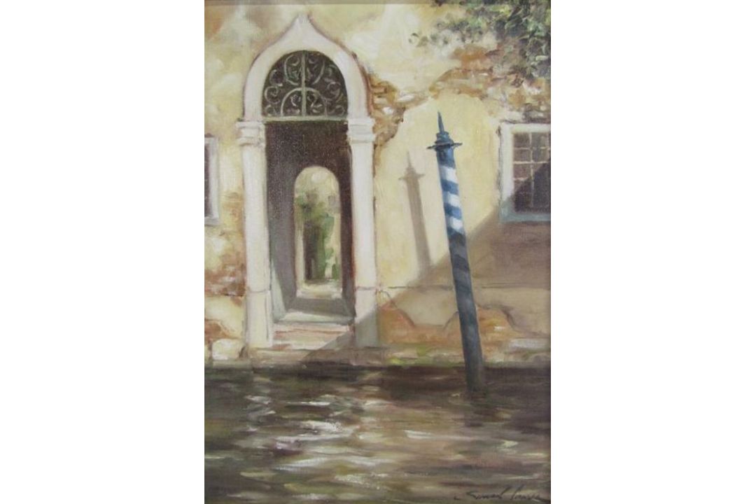Framed oil on board of Venice waterway - signed Simon Chalk - approx. 55cm x 45cm includes frame - Image 1 of 4