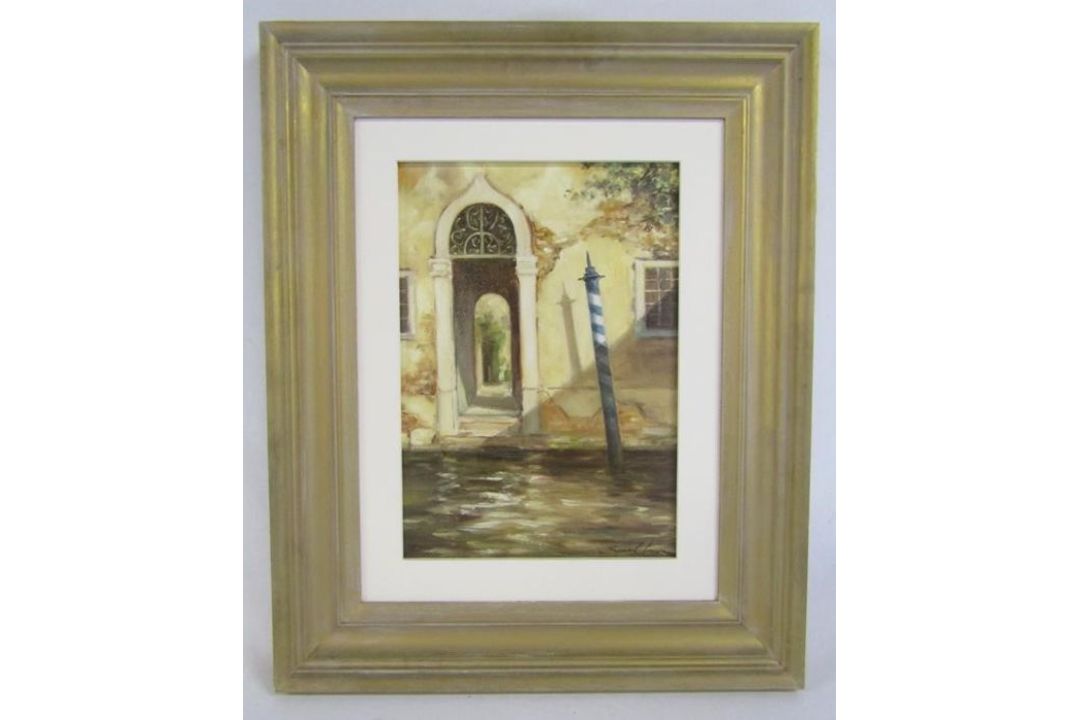 Framed oil on board of Venice waterway - signed Simon Chalk - approx. 55cm x 45cm includes frame - Image 2 of 4