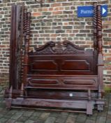 Mahogany Spanish style four poster double bed with ball and claw feet approx. 5ft 4