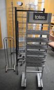 *2 revolving greetings card stands, Totes umbrella stand & 2 other stands