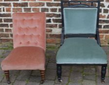 Victorian ebonised nursing chair and a Victorian low nursing chair