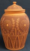 Large terracotta lidded pot 54cm high