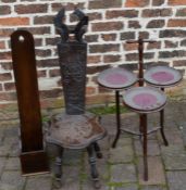 Mahogany cake stand, spinning chair & a spoon box