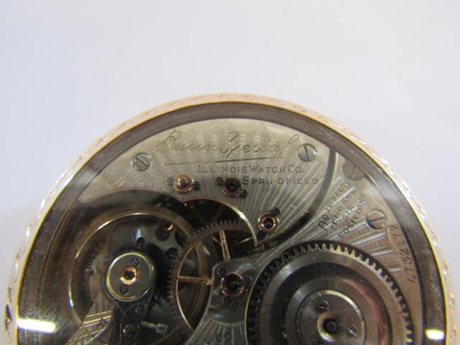 Illinois 'Bunn Special' gold plated with glass back 60 hour pocket watch - 4732172 - Image 3 of 4