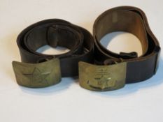 Two Soviet belts with brass buckles.