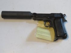 A deactivated suppressed Beretta model 34 9mm Kurz calibre pistol, with removable steel suppressor.