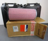 Two British Water jerry cans together with a Land Rover air filter.