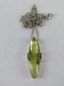 A silver and canary yellow stone pendant on silver chain, stamped 925 throughout.