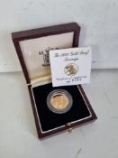 A 22ct gold proof sovereign in original Royal Mint presentation box, 1998, number 8049.