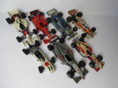A quantity of seven assorted scale model Formula One racing cars c1960s and 1970s inc Renault, Elf,