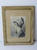 A portrait print titled 'A Flemish Peasant Girl', framed and glazed.