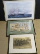 Two ship themed prints together with a photographic print. Each framed and glazed.