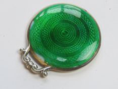 A delightful HM silver and emerald green guilloche enamel mirror, slightly a/f,