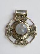 A large 925 silver and moonstone pendant stamped 925,