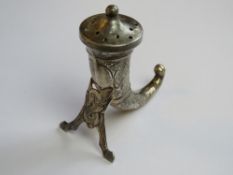 A silver pepperette in the form of a viking horn stamped Sterling Norway with maker's mark upon,