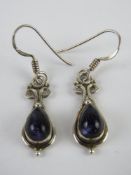 A pair of silver and blue goldstone earrings, stamped 925. In presentation box.