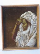 A rare painting on velvet c1960s being a study of 'A Chieftain of the Tribe' within recessed