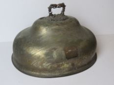 A large silver plated serving dish cover having acanthus leaf pattern handle measuring approx 46 x