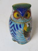 An early 20th century Canton enamel cloisonné match holder in the form of an owl.