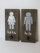 A pair of contemporary rustic effect His and Hers hooks.