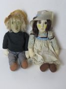 A pair of 1970s Worzel Gummidge dolls having composite heads and cloth bodies,