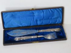 A delightful boxed set of silver plated fish servers makers mark GW.