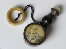 A carved and decorated Oriental bone snuff box of double gourd form.