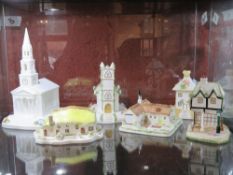 Six Coalport building figurines inc village church, village school, the Summer House,