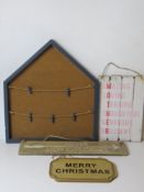 Four contemporary decorative wall hanging signs including peg notice board and Mother sign.