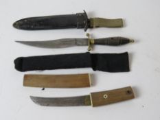 Two souvenir type hunting daggers, one in the tanto Japanese style (sheath slightly a/f).