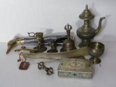 A quantity of assorted collectables including brass ducks head walking cane,