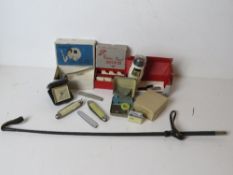 A quantity of assorted vintage items including Calibri lighter in original packaging,