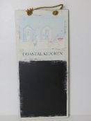 A large contemporary coastal kitchen chalkbord.