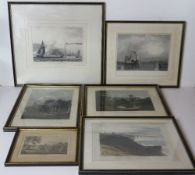 A collection of steel engravings in similar Hogarth style frames including two of Abbey Church at