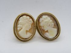 A pair of carved shell cameo earrings, partial Birmingham hallmark upon, each approx 18mm in length.