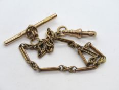 A 9ct gold guard chain having fancy rope and bar chain with T-bar and clasp, 17.4g.